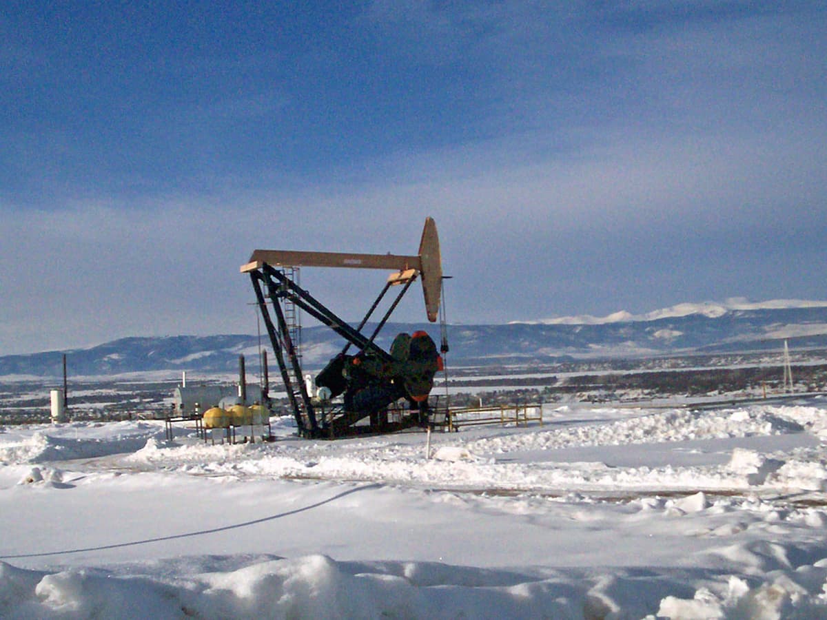 Pump jack oil well operating in Duchesne County Utah in the Uinta Basin