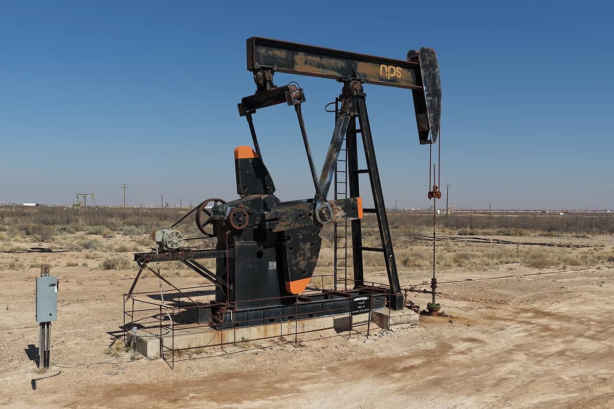 Oil pumpjack operating in the Permian Basin near Monahans Texas