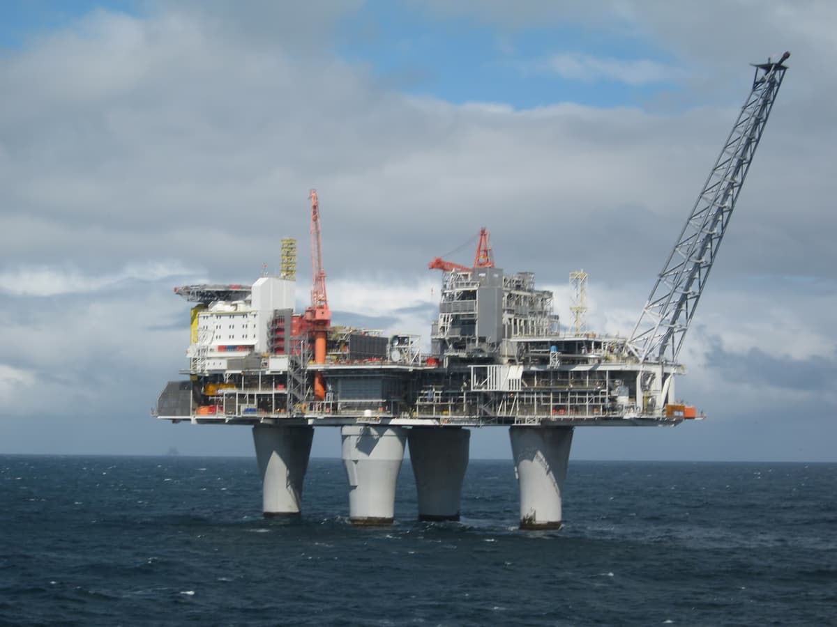 Troll A platform, the largest concrete gravity base structure ever built, rising from the North Sea off Norway