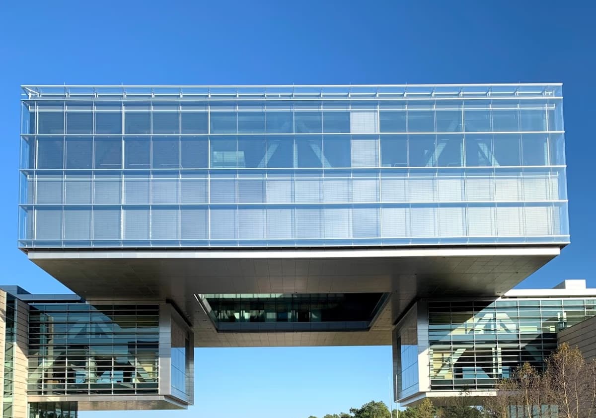 ExxonMobil headquarters floating cube sculpture at Spring Texas corporate campus