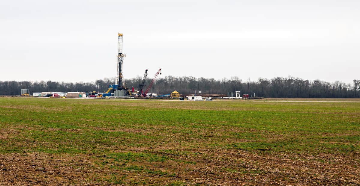 Natural gas drilling rig operating in the Haynesville Shale formation of northwest Louisiana
