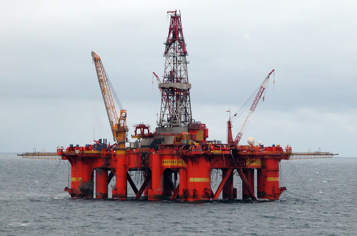 Semi-submersible Deepsea Delta oil drilling rig operating in the North Sea photographed in 2005