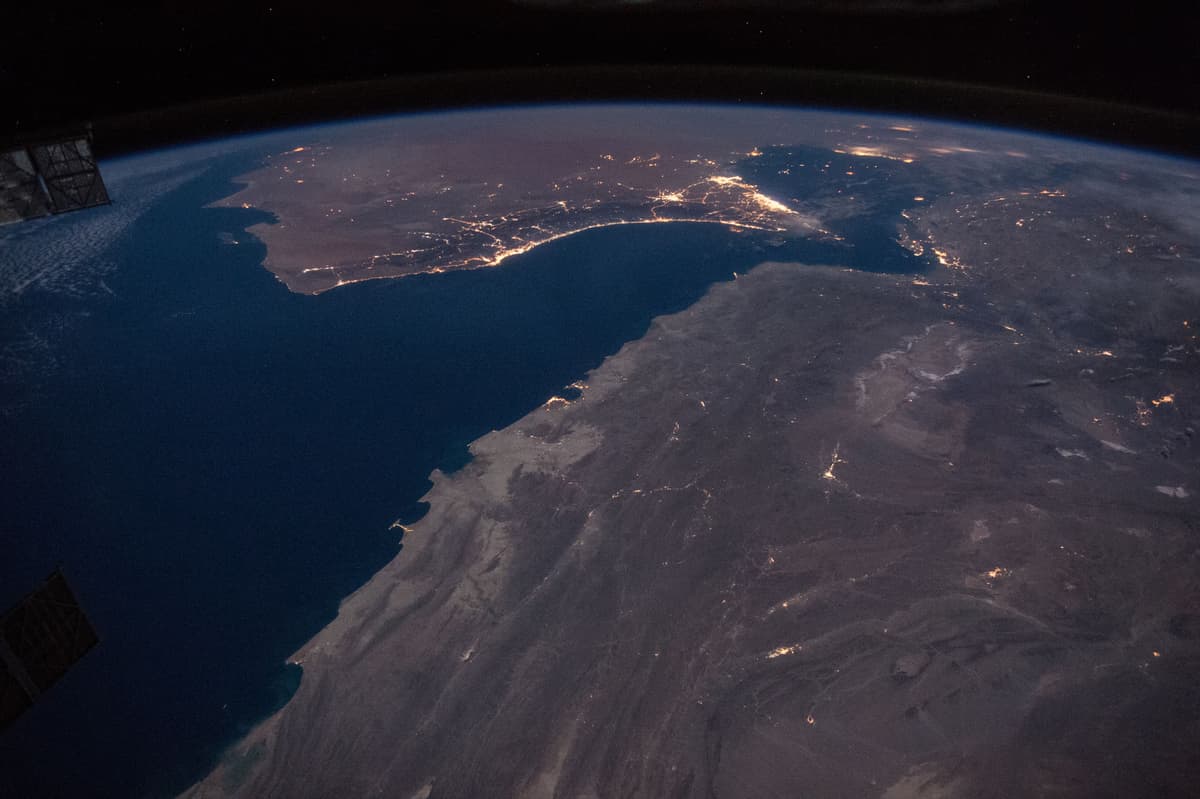 Gulf of Oman and Strait of Hormuz photographed at night from the International Space Station