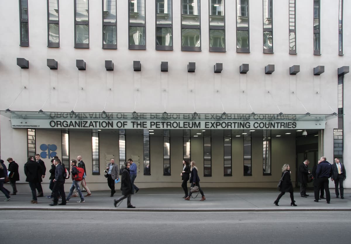 Entrance to the OPEC headquarters building in Vienna Austria where ministerial meetings are held