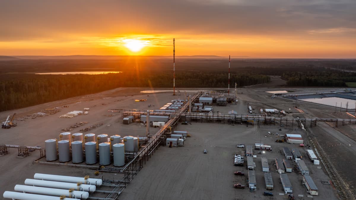 Aerial drone view of ARC Resources Attachie natural gas development in northeastern British Columbia