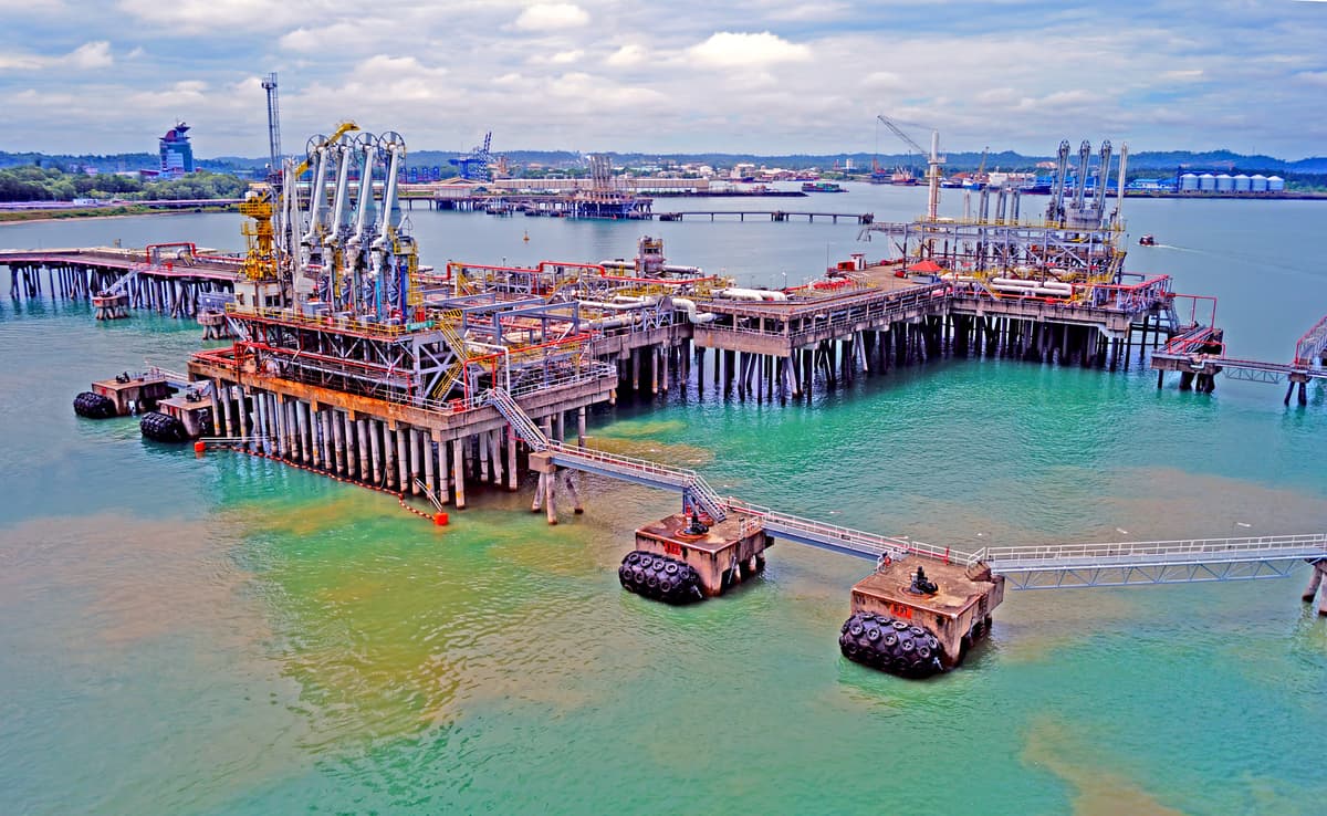 Marine loading arms at Bintulu LNG port, Sarawak, Malaysia