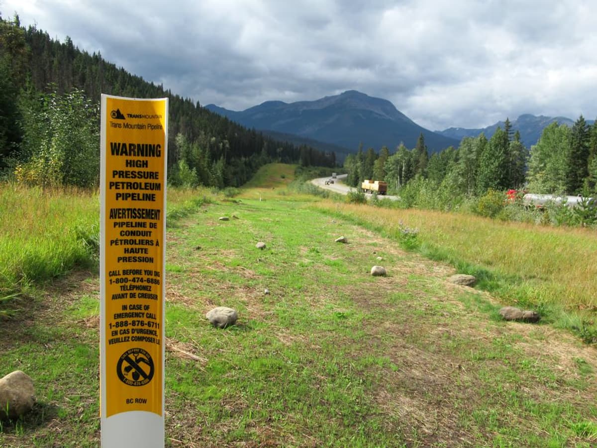 Trans Mountain Pipeline running alongside Yellowhead Highway between Edmonton and Burnaby British Columbia