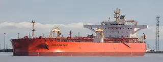 Large crude oil tanker Eagle San Diego underway in Pacific Northwest coastal waters