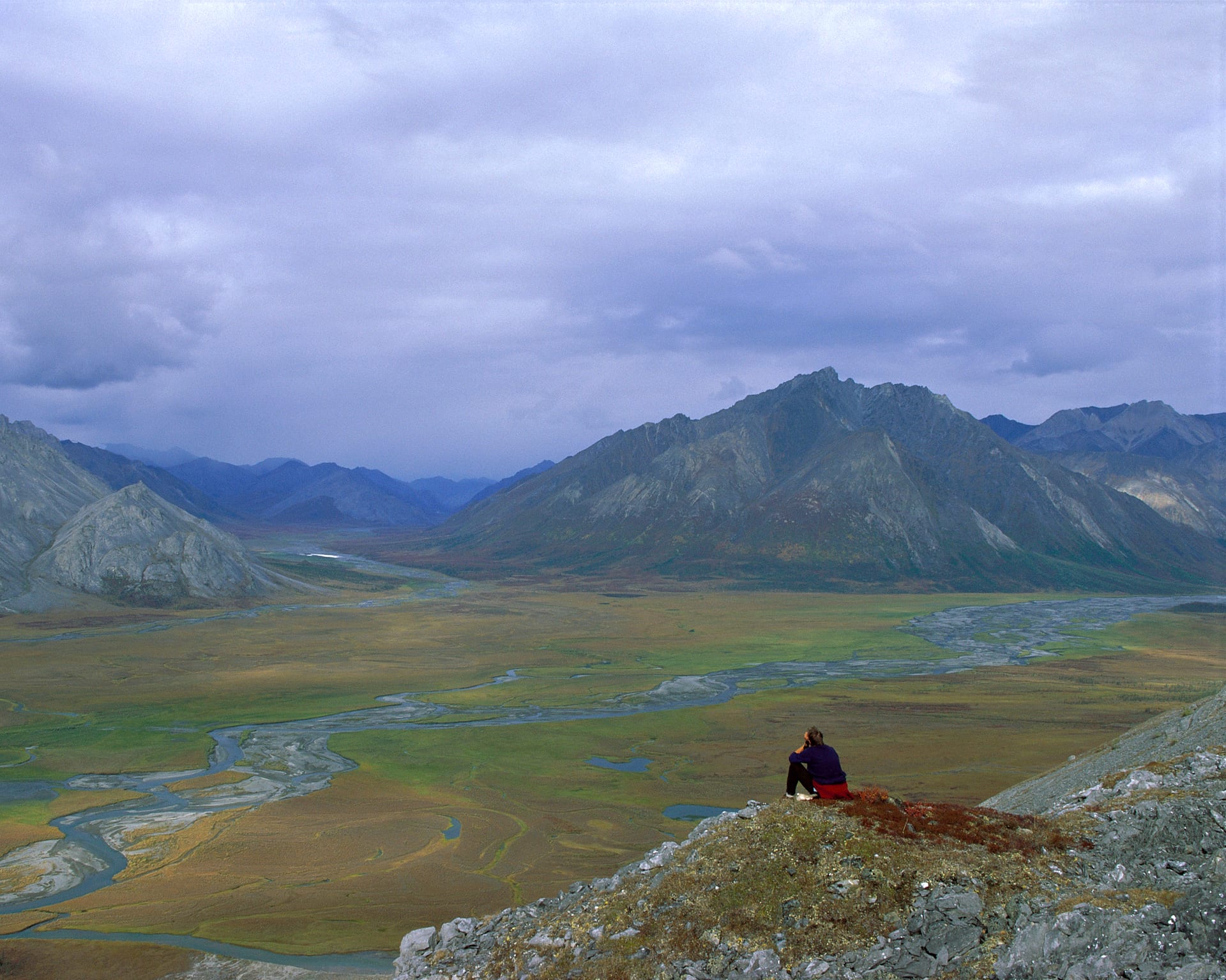 Sheenjek River valley in the Arctic National Wildlife Refuge with Double Mountain in background
