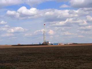 Active oil and gas drilling rig in Alberta Canada during the 2026 spring drilling season