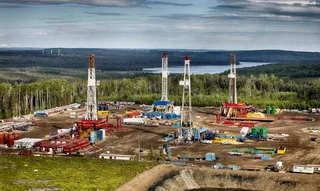 Drilling rigs operating at Seven Generations Energy Kakwa River Project in northwest Alberta Canada Montney formation