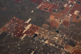 Aerial view of oil fields near Stanton Texas in the Permian Basin Midland Basin oil production