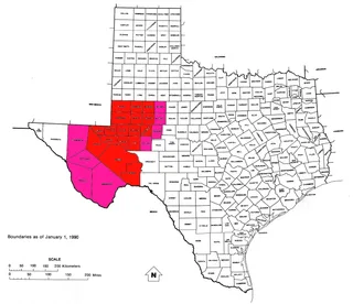 Map of Texas highlighting the Permian Basin oil-producing region in West Texas