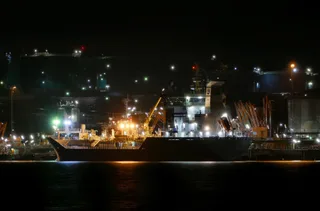 Oil product terminal at the Preemraff Lysekil refinery with tankers moored alongside