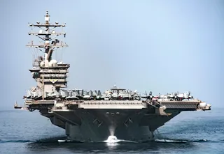 US Navy aircraft carrier CVN-69 underway in the Strait of Hormuz near Oman