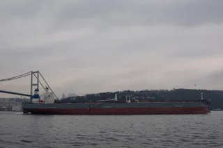 WHITE TRADER crude oil tanker transiting through the Bosphorus Strait near Istanbul Turkey