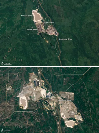 Canadian Natural Resources open pit oil sands mining and bitumen extraction facility in northern Alberta