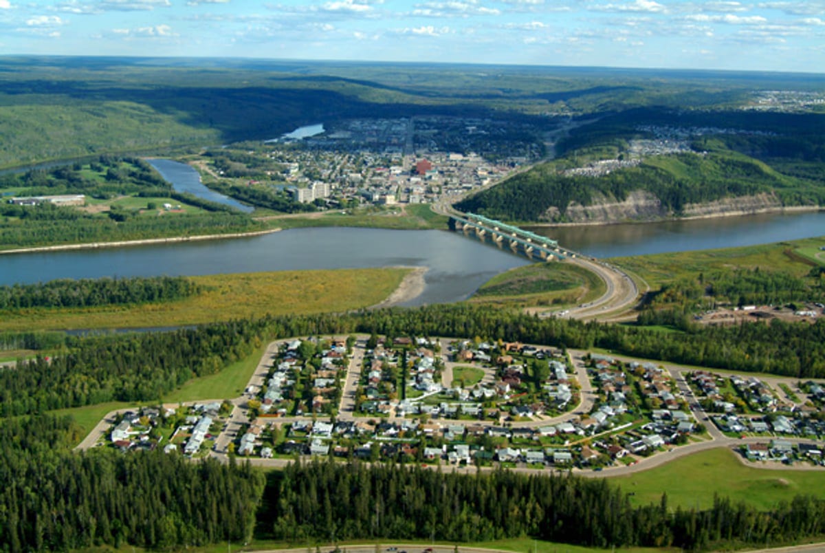 Aerial drone view of Tourmaline Oil Corp natural gas operations in northwestern Alberta Peace River area