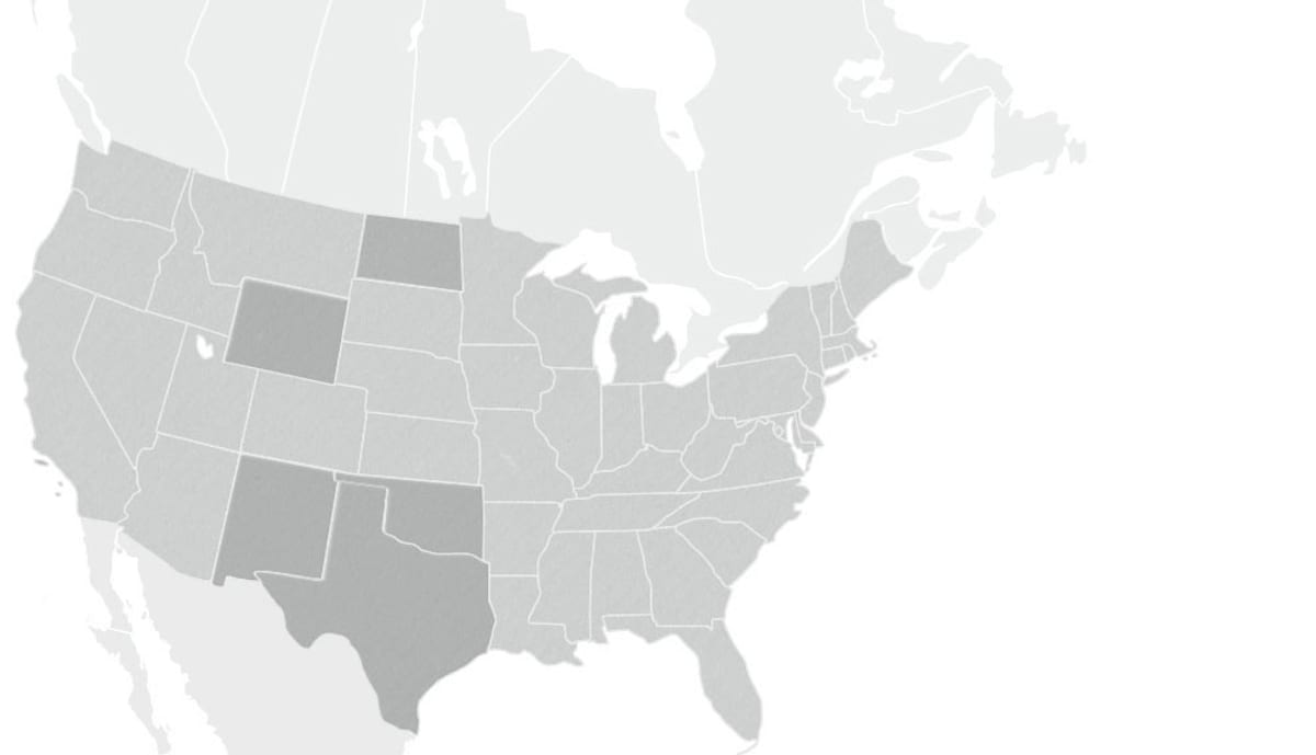 Devon Energy multi-basin operations map showing Permian Delaware Basin, Anadarko, Eagle Ford, Williston and other US shale asset positions