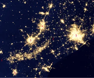 Southeast Texas Eagle Ford Shale region lit by oil and gas flares at night