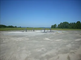 Active natural gas well head at a shale drilling site in Pennsylvania Marcellus formation