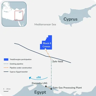Map showing TotalEnergies and Eni Cronos gas field location offshore Cyprus in the Eastern Mediterranean