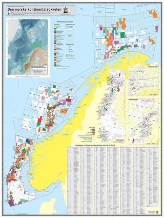 Norwegian continental shelf map showing licensed oil and gas fields and exploration areas