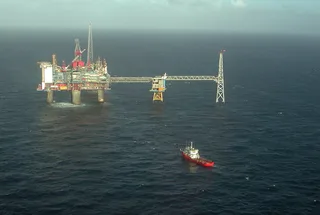 Aerial view of the Sleipner gas and condensate platform in the North Sea operated by Equinor