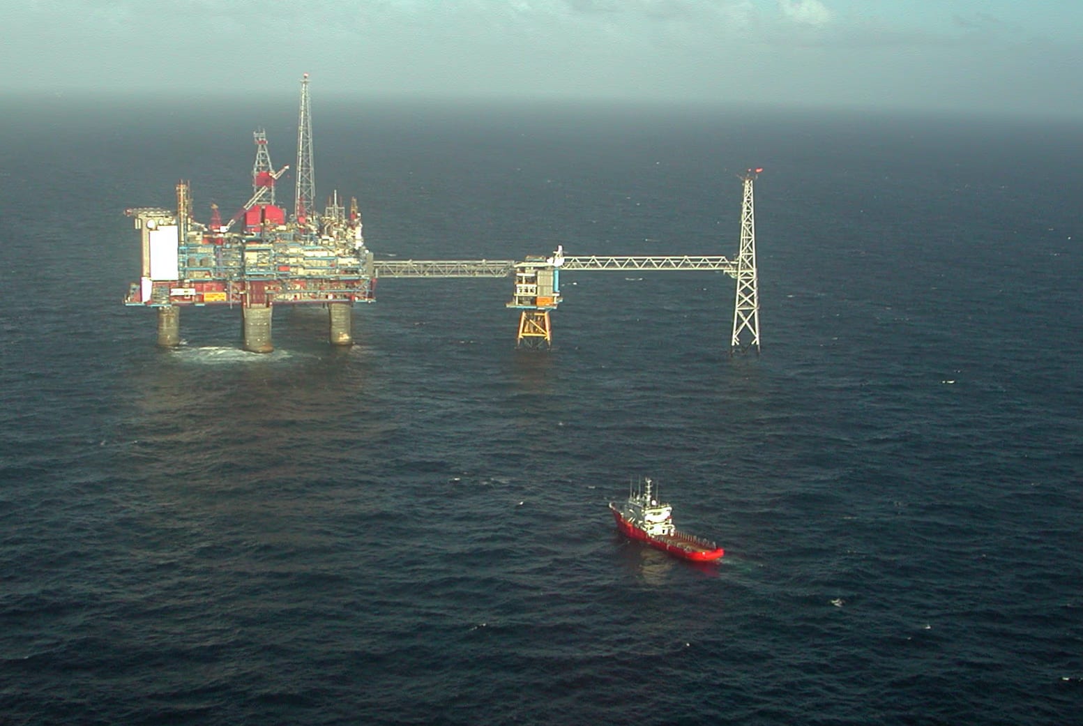 Aerial view of the Sleipner gas and condensate platform in the North Sea operated by Equinor