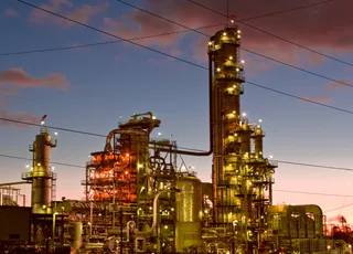 Chevron El Segundo refinery in California with refining towers and storage tanks