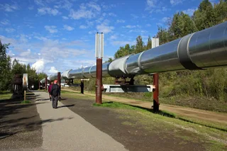 Trans-Alaska Pipeline System crude oil pipeline crossing remote terrain in Alaska