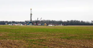 Natural gas drilling rig operating in the Haynesville Shale formation of northwest Louisiana