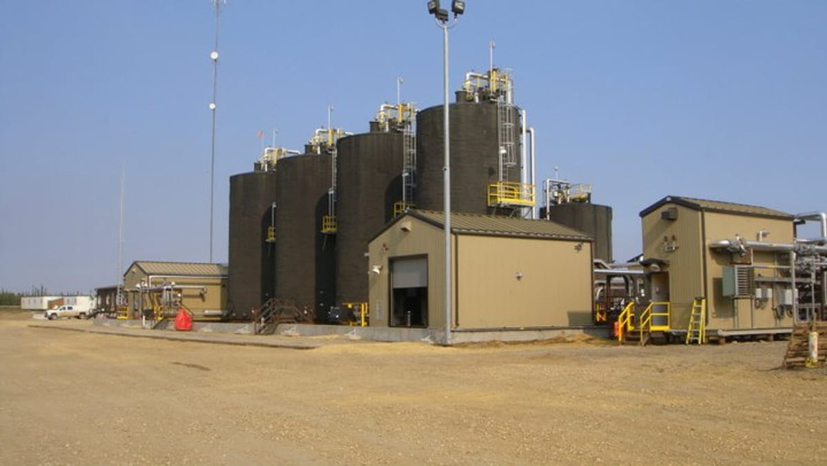Saleski oil sands pilot project tank farm and processing facility in northern Alberta, Canada