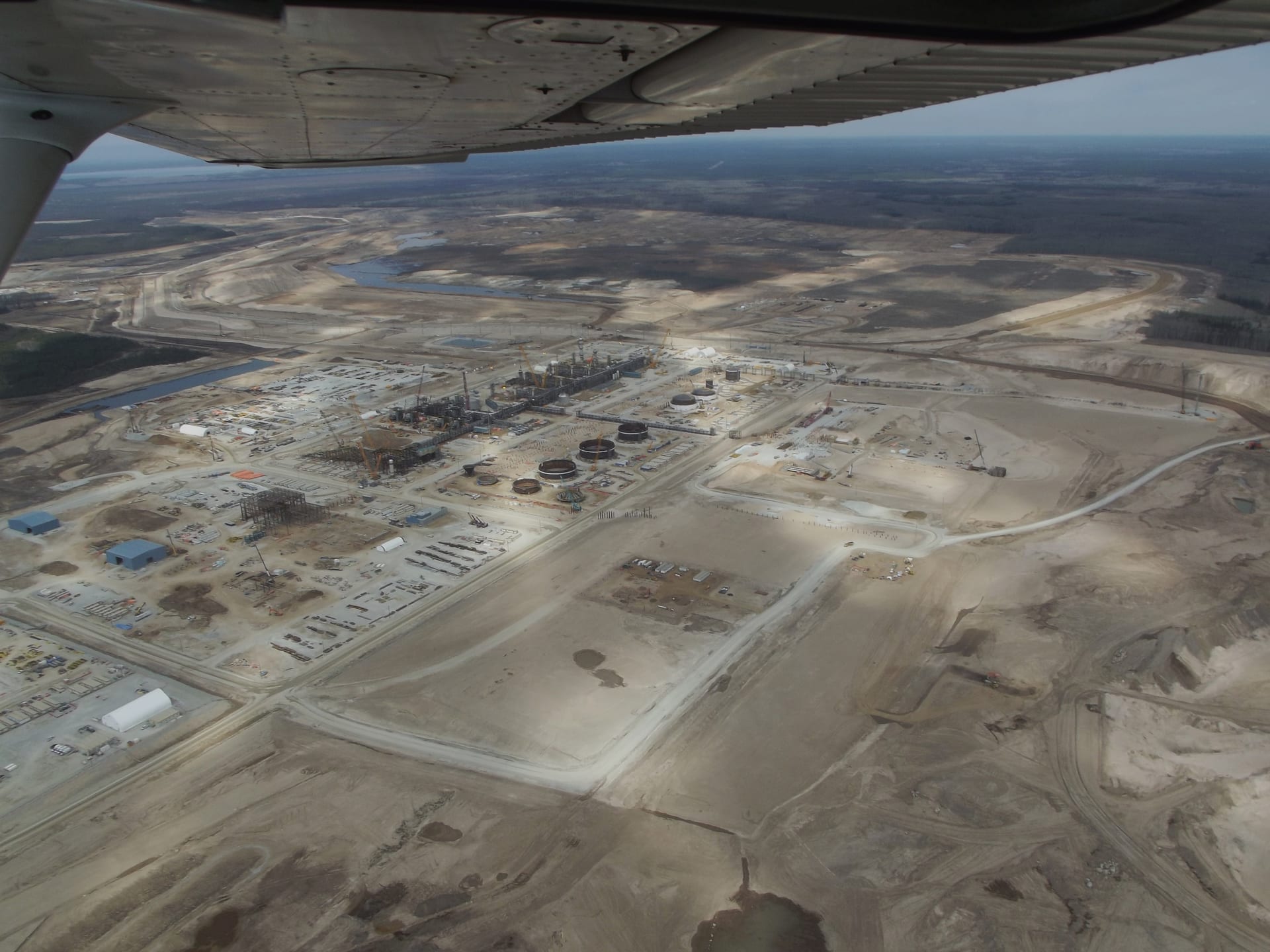 Aerial view of Kearl Lake oil sands site northeast of Fort McMurray Alberta Canada