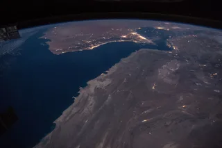 Gulf of Oman and Strait of Hormuz photographed at night from the International Space Station