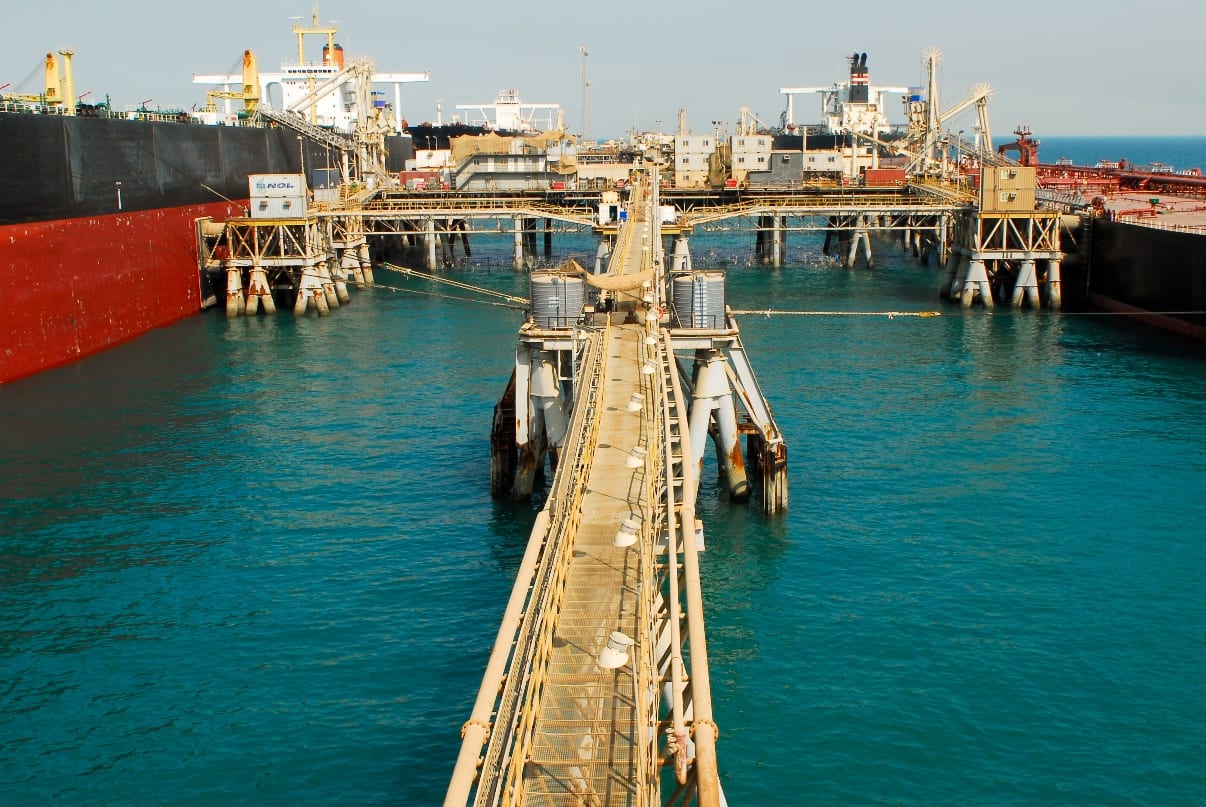 Al Basrah Oil Terminal offshore petroleum facility in the Persian Gulf hosting supertankers