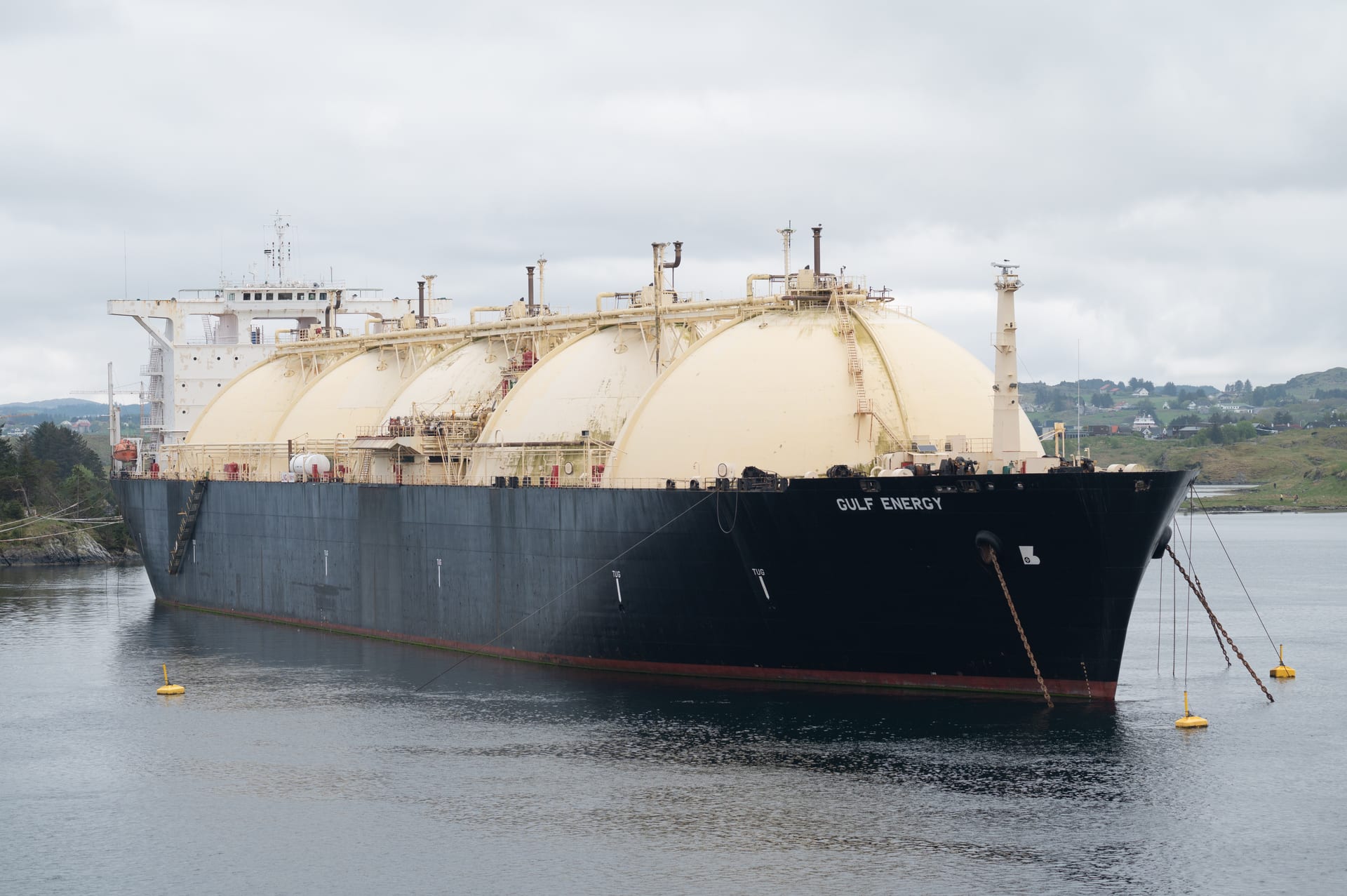 LNG carrier Gulf Energy underway at sea carrying liquefied natural gas cargo