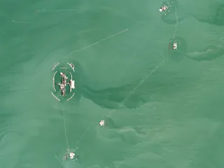 Satellite photograph of the Kashagan oil field facility in the Caspian Sea off Kazakhstan