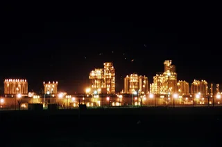 Mina Al-Ahmadi oil refinery in Kuwait illuminated at night