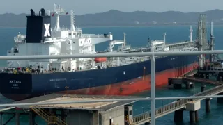 Very large crude carrier VLCC Aktaia oil tanker underway at sea under open sky