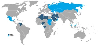 Map showing OPEC and OPEC+ member countries after UAE departure in May 2026