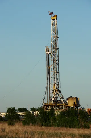 Land-based gas drilling rig in the Barnett Shale near Alvarado Texas in 2008