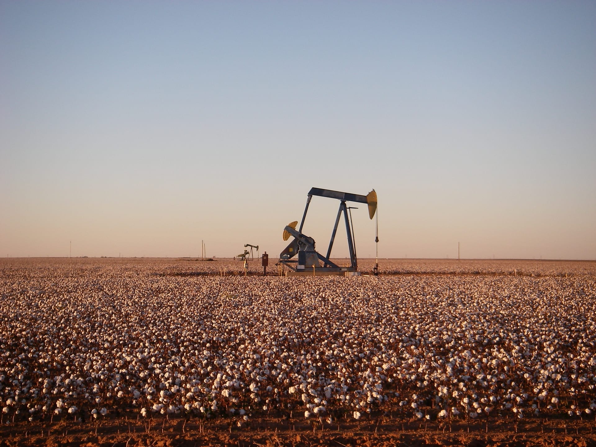 Oil pump jacks operating in Andrews County, West Texas in the Permian Basin