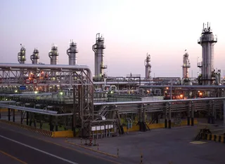 Aerial view of Saudi Aramco Abqaiq oil processing plant in eastern Saudi Arabia, the largest crude stabilisation facility in the world