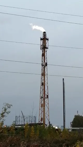 Gas flare burning at the Ryazan oil refinery complex in western Russia