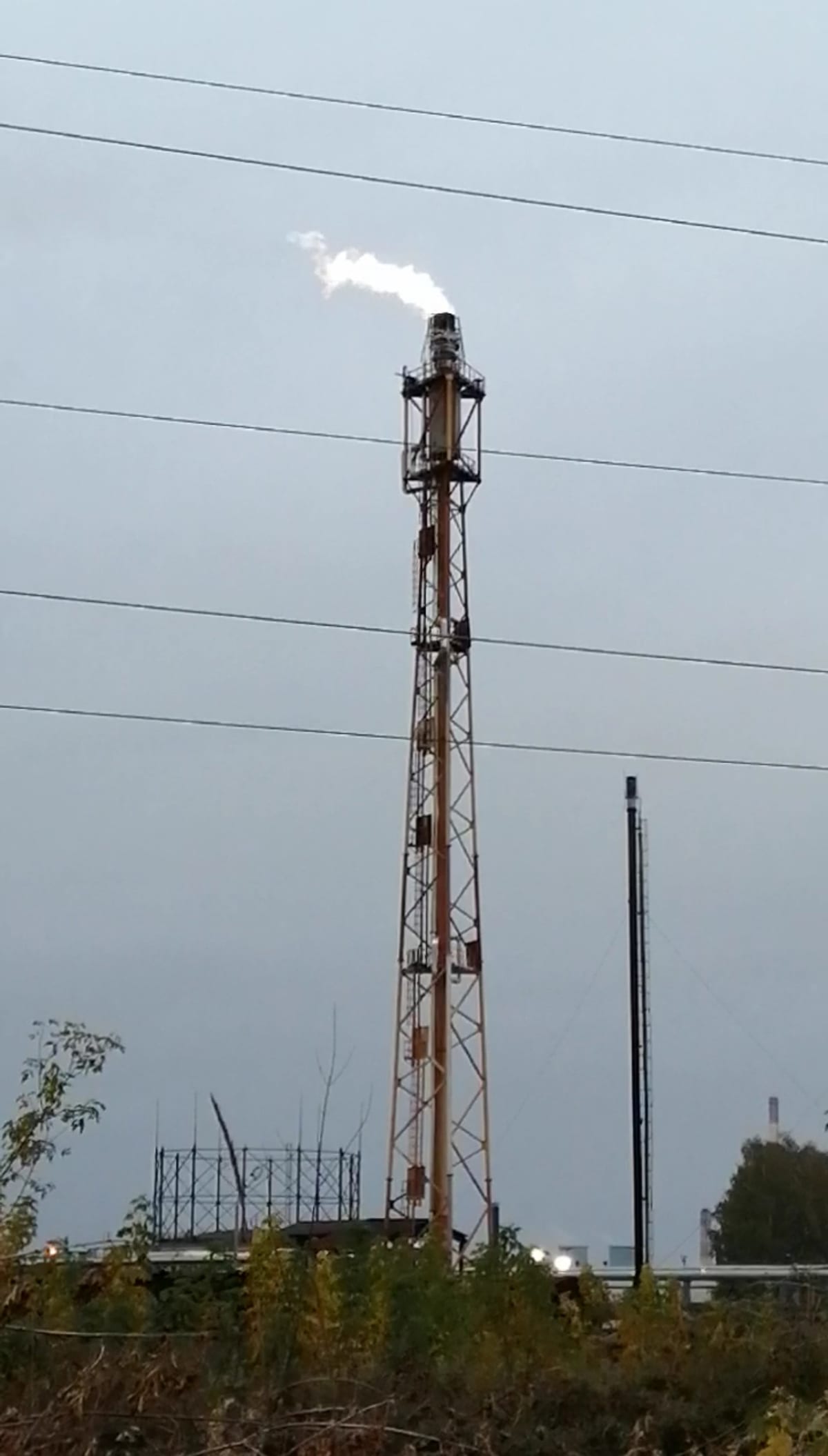 Gas flare burning at the Ryazan oil refinery complex in western Russia