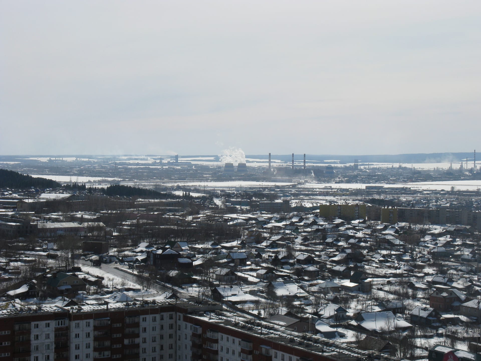 Lukoil oil refinery in Perm Russia showing industrial distillation towers and processing units