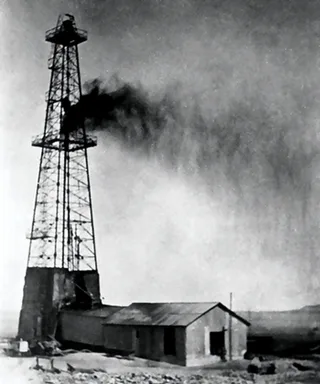 Dammam No. 7, the first commercial oil well in Saudi Arabia, photographed in March 1938