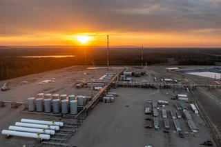 Aerial drone photograph of ARC Resources Attachie Montney natural gas operations in northeastern British Columbia