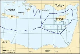 Cyprus offshore exclusive economic zone concession blocks map showing gas exploration areas